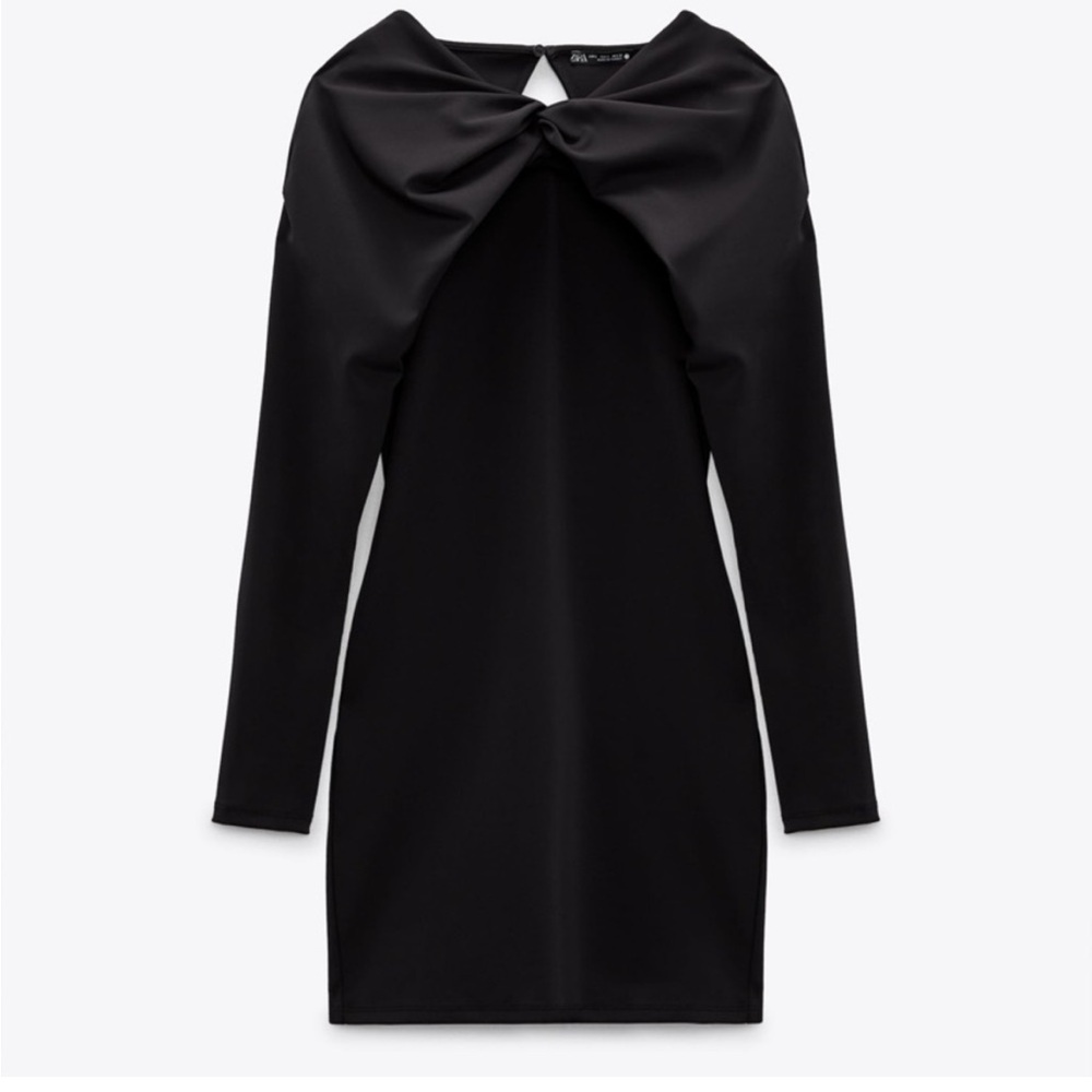Women’s Zara NWT Elegant Cape Long Sleeve Black Mini Dress With Open Back